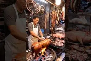 غذای خیابانی؛ خیابون چین شده جهنم خوک حرومی رو درسته با قساوت جزغال میکنه