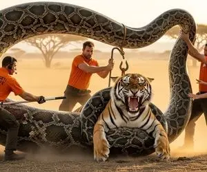 حیات وحش مصنوعی؛ پلنگ شجاع برای نجات مادرش از چنگ پیتون غول کمک آورد