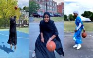 (ویدئو) دختری که با حجاب کامل بسکتبال بازی می‌کند!