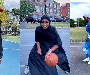 (ویدئو) دختری که با حجاب کامل بسکتبال بازی می‌کند!