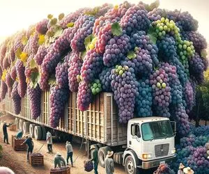 محصولات کشاورزی غول پیکر؛ انگورها رو میذارن تو دستگاه به سرعت نور میشه قد سیب