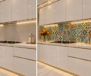 جلوه دار ترین کاشی های بین کابینتی برای کابینت سفید؛ انتخاب با احتیاط و نتیجه ای مدرن