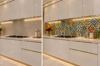 جلوه دار ترین کاشی های بین کابینتی برای کابینت سفید؛ انتخاب با احتیاط و نتیجه ای مدرن