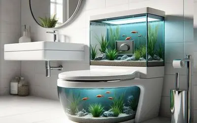ایده های خلاقانه؛ چیدمان دستشویی با توالت فرنگی و روشویی طرح آکواریوم مدرن و کاربردی