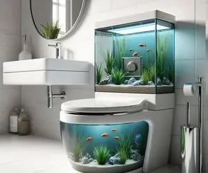 ایده های خلاقانه؛ چیدمان دستشویی با توالت فرنگی و روشویی طرح آکواریوم مدرن و کاربردی
