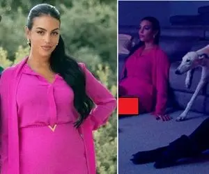 (عکس) وقتی لم دادن زنِ رونالدو کنار دو سگ گرسنه همرو نگران کرد!