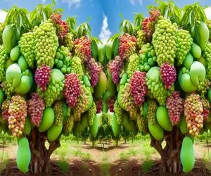 کشاورزی بدیع؛ انگور و انبه رو با خمیردندون پیوند زد رو درختچه هردو میوه رشد کرد