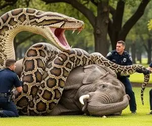 حیات وحش مصنوعی؛ فیل شجاع برای نجات جان مادرش از چنگ پیتون غول کمک آورد
