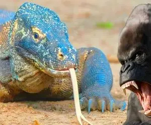 از جذابیت‌های حیات وحش؛ کومودو جلاد بچه گوریلو میخوره گوریل نعره میزنه اژدها خشک میشه