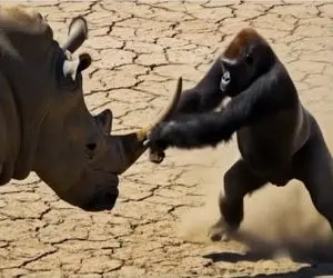 جذابیت حیات وحش / فاتح زور آزمایی کرگدن شاخ کوب و گوریل خر زور کیست؟