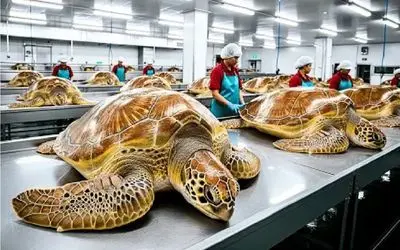 فرآوری لاکپشت؛ لاکپشت فربه میکنن با گوشتش سوپ بار بزارن