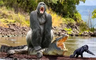 حیات وحش مصنوعی/میمون با یه چوب تقاص سگ رو از حلقوم تمساح کشید/ جرعت نمیکنه نزدیک بشه