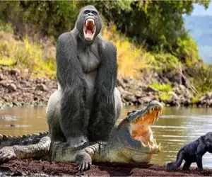 حیات وحش مصنوعی/میمون با یه چوب تقاص سگ رو از حلقوم تمساح کشید/ جرعت نمیکنه نزدیک بشه