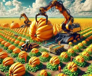 کشاورزی نوین؛ با یه کمباین حرفه ای بعد چیدن کدو تنبل مزرعه رو شخم میزنه بذر میکاره