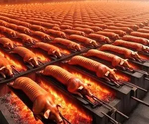 غذاهای غول پیکر؛ از باسن شکم خوکو پر کرد از دهن به سیخش کشید کبابش کرد