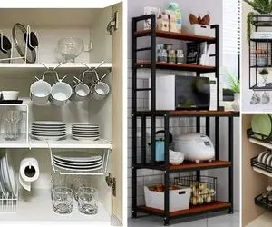 چیدمان دقیق و تمیز کابینت آشپزخانه برای قابلمه، تابه ها و همه ظروف به شکلی شیک