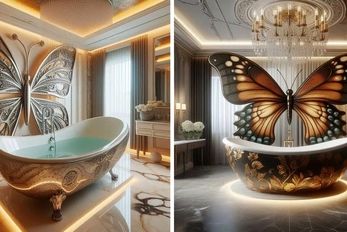 چیدمان حمام با طرح‌های پروانه ای و یونیک / مدرن ترین ایده های 2024