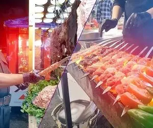 غذای خیابانی عربی؛ کوبیده گوشت بره که عربا خیلی باحال تو خیابان رو منقل آماده می کنن