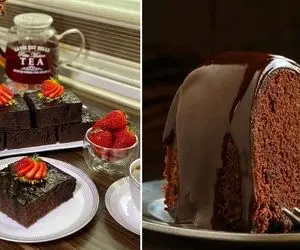 طرز تهیه کیک شکلاتی خیس خونگی / یه کیک عالی همراه با سس شکلاتی که مزه بهشت میده