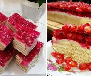 طرز تهیه کیک یخچالی انار / خوشمزه ترین و راحت ترین دسر برای شب یلدا