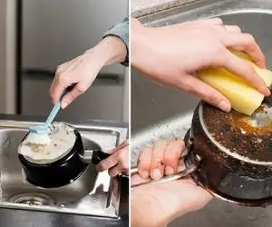 قابلمه و تابه دارم نو ولی تهشون سوخت چیکار کنم؟ / تمیز کردن ظروف سرامیکی با برگشت رنگ