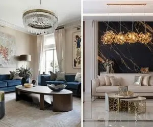 چیدمان شیک و مدرن مبل هفت نفره در پذیرایی مستطیل / ایجاد دیوار شیشه ای با نمای لاکچری