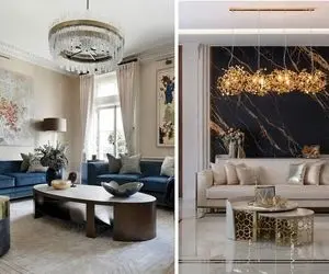 چیدمان شیک و مدرن مبل هفت نفره در پذیرایی مستطیل / ایجاد دیوار شیشه ای با نمای لاکچری