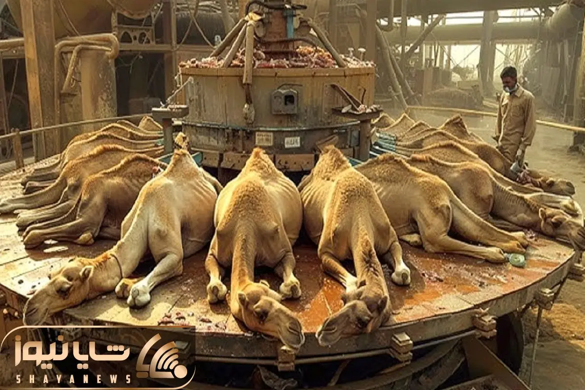 فرآوری شتر؛ شتر مفلوک و میندازه زیرانبر استخونشو درمیاره گوشتشو چرخ میکنه میفروشه