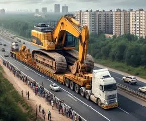 جابه‌جایی‌های جانکاه؛ بیل مکانیکی غول پیکرو با سه تا هیجده چرخ حمل کردن نصف شد شکست