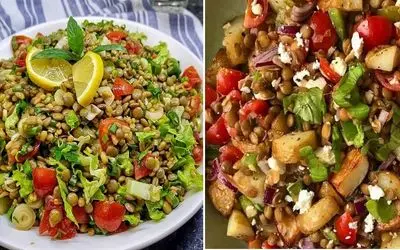 طرز تهیه سالاد عدس خوشمزه و رژیمی / یه سالاد جذاب که یه شام عالی هم میتونه باشه