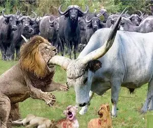 مستند حیات وحش؛ حمله رئیس گله گاومیش به توله‌شیر و انتقام خشمگینانه شیر ماده