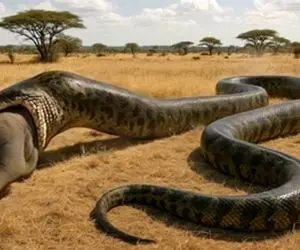 مستند حیات وحش؛ مار تنومند فیل رو نمور نمور بلعید و منتظر هضم شدنش موند