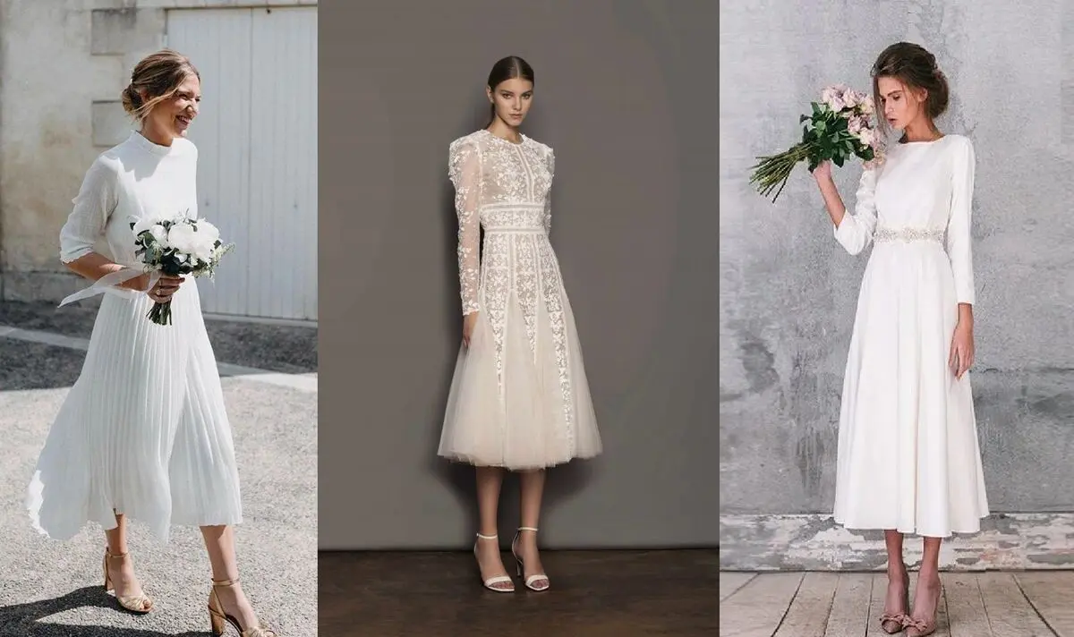 A short wedding dress with long sleeves