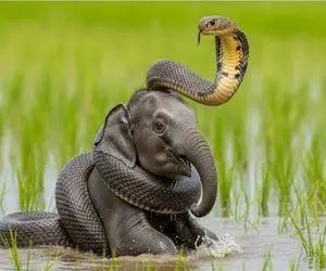 مستند حیات وحش / بچه فیل چلفتی مثل خر تو گل گیر کرده بود که کبری دد پیچید بهش