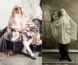 ملاک استایل زنان در قاجار / چرا خانوم یه پاش شلواره یه پاش دامن اما سرش روسری سفت