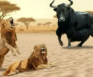 بدایع حیات وحش؛ یک بوفالوی نر جنگی بهتر از یه گله شیر!