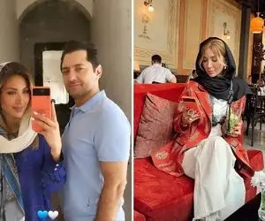 مینا زنِ بهرام رادان یجور آرایش کرده صورتش شده شیش پَک؛ لباسو با لوکیشن ست زد خفن!