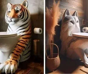 چیدمان دستشویی با توالت فرنگی طرح حیوانات / مدرن لاکچری با کمی شوک