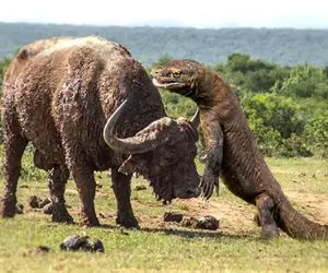 مستند حیات وحش / حمله اژدهای کومودو و بلعیدن بوفالو وقتی سم در وجودش رخنه کرد