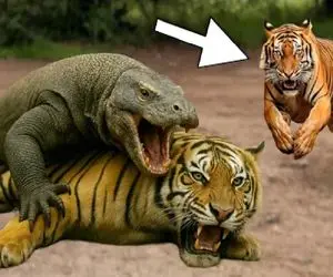 جذابیت حیات وحش / نبرد لاطائل کومودو و ببر برای حفاظت از جان و نمایش قدرت