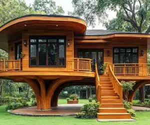 معماری خلاقانه؛ تنه درخت چاک دادن روش خونه ساختن خوراک از دود و دم فراریا