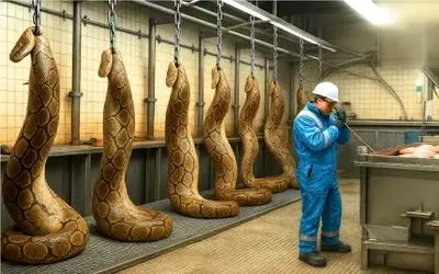 فرآوری مار؛ پیتون غول شده رو مثله میکن تا هر ذره‌اش محصول نو و سودآور شه