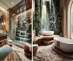 طراحی و چیدمان خلاقانه حمام با طرح آبشار/ ایده عالی برای کسانی که عاشق طبیعت هستند