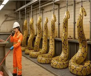 فرآوری مار؛ مار یه تیر و دو سوده پوستش رو لباس سلطنتی می‌کنن گوشتش رو دارو