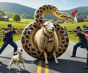 حیات وحش مصنوعی؛ تلاش امدادگران با ایثار برای نجات گوسفند از چنگ پیتون غول پیکر