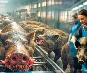 فراوری خوک؛ تو این مزرعه خانم ها خوک های حرام گوشت کله گنده رو چه با ظرافت پاک می کنن