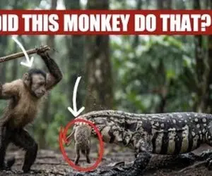 قلمرو حیوانات؛ میمون شجاع بچه خرگوش از چنگ کومودو درآورد