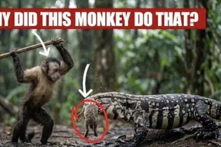 قلمرو حیوانات؛ میمون شجاع بچه خرگوش از چنگ کومودو درآورد