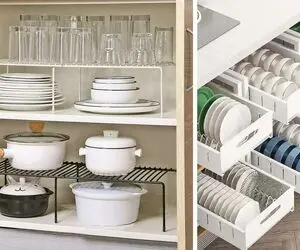 نظم دهی و چیدمان ظروف در کابینت / تا ریز و درشت وسایل و ظرفای آشپزخونه رو شیک میچینی