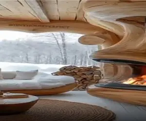 معماری خلاقانه؛ خونه ساختن با شومینه هیزمی زندگی کنن تو کارت‌پستال زمستونی